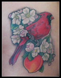 cardinal and flowers